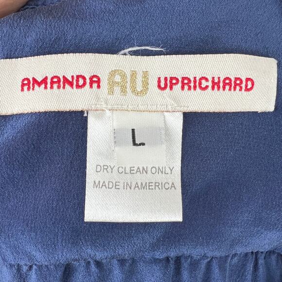 Amanda Uprichard Blue L Top Silk Notch Neck Button Front Long Sleeve Regular Fit - Picture 6 of 7